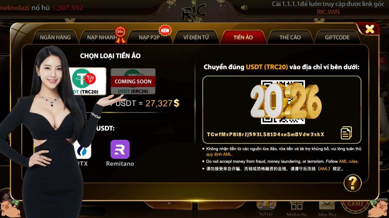 Những kênh nạp tiền và rút tiền đang được Ricwin hỗ trợ